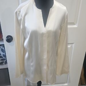 Lafayette 148 New York Cream 100% Silk V-neck Blouse